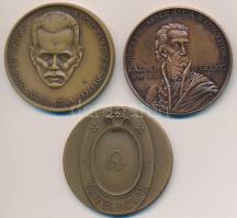 Fritz Mihály (1947-) 1980. "MÉE Szeged -Makó / József Attila" Br emlékérem (42,5mm) + Gáti Gábor (1937-) / Szabó Géza (1939-) 1989. "MÉE XIX. Vándorgyűlése Sátoraljaújhely - Kazinczy Ferenc" Br emlékérem (42,5m) + Lapis András (1942-) DN "Hotel Royal Szeged" Br emlékérem (42,5mm) T:1,1-,2
