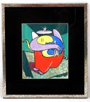 Molnár János( 1950-): Alvó Ámor. Akvarell, papír, jelzett, üvegezett keretben, 24,5×20 cm