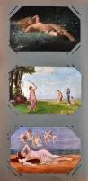 Nagy alakú régi képeslap album 89 db régi főleg erotikus művészi képeslappal (19 cm x 37 cm) / Big s...