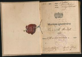 1898 Nagyszénás, Régi munkásigazolvány aratómunkás részére, viaszpecséttel