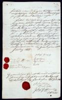 1850 Német nyelvű házassági anyakönyvi kivonat, 3 db rányomott viaszpecséttel