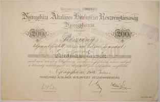 1904. Nyíregyházi Általános Hitelintézet Rt. részvénye 200K-ról