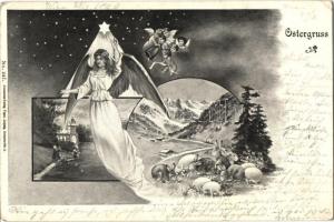 1899 Easter, angels, rabbits, Postkarten-Verlag Vogel No. 247. (EM)