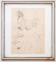 Orosz Gellért (1919-2002): Vázlatrajz. Tus, papír, jelzés nélkül, hátán eredetigazolással, üvegezett...