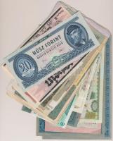 40db vegyes magyar és külföldi bankjegy, közte korona, forint, kínai, német bankjegyek, jobb darabokkal T:vegyes (UNC is) 40pcs of mixed banknotes, with Hungarian, Chinese, German banknotes, with better pcs C:mixed (UNC too)