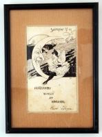 68 db érdekes képeslap üvegezett keretben, közte sok kézzel készített darabbal