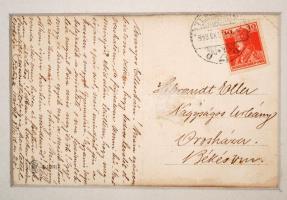 68 db érdekes képeslap üvegezett keretben, közte sok kézzel készített darabbal