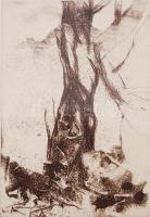 Magén István (1946-): Tanulmány. Rézkarc, papír, jelzett, üvegezett keretben, 23×15 cm