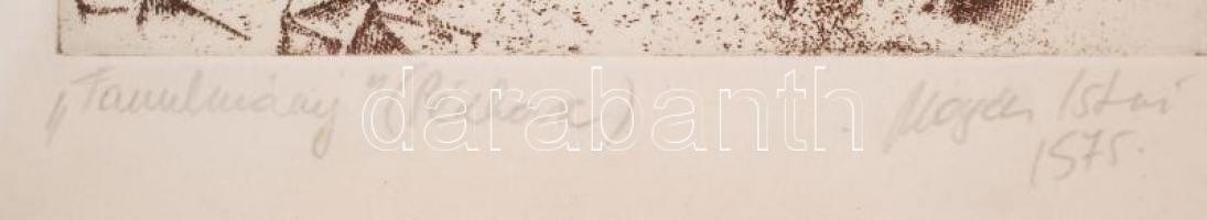 Magén István (1946-): Tanulmány. Rézkarc, papír, jelzett, üvegezett keretben, 23×15 cm