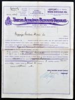 Budapest 1924. "Triesti Általános Biztosító Társulat" betöréses lopás elleni biztosítási kötvénye T:III