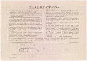 Budapest 1991. "Országos Kárrendezési és Kárpótlási Hivatal" kárpótlási jegye 1000Ft-ról, ...