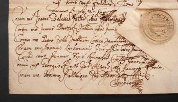 1654 Győr vármegye közgyűlése által kiállított oklevél örökösödés tárgyában, rányomott szárazpecsétt...