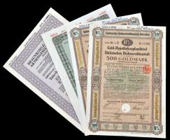 Németország / Weimari Köztársaság / Német 3. Birodalom 1928-1941. 4db részvény, közte Drezda 1928. "Szász Földhitel Intézet" jelzáloglevele 500M-ról (2x) lyukasztással érvénytelenítve T:I,II Germany / Weimar Republic / German Third Reich 1928. 4pcs of shares, with Dresden 1928. "Sächsischen Bodencreditanstalt" debenture about 500 Goldmark (2x) cancelled by holes C:UNC,AU