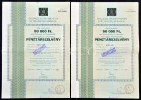 Budapest 1993. "OTP Bank" pénztárszelvénye 50.000Ft-ról szelvényekkel, "MEGSZŰNT" felülbélyegzésekkel és lyukasztással érvénytelenítve (2x) sorszámkövetők T:II-