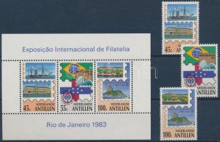 1983 BRASILIANA bélyegkiállítás sor Mi 494-496 + blokk Mi 25