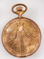 Waltham antik fém zsebóra, sérült, nem működik, gravírozott fedőlappal