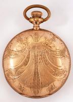 Waltham antik fém zsebóra, sérült, nem működik, gravírozott fedőlappal