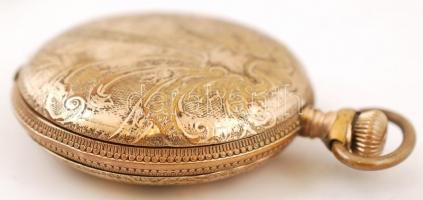 Waltham antik fém zsebóra, sérült, nem működik, gravírozott fedőlappal