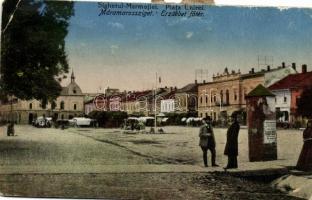 Máramarossziget, Erzsébet fő tér, piac / main square, market, automobile (b)