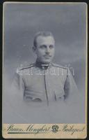 cca 1910-1914 Ismeretlen katona keményhátú fotója, Braun Menyhért műterméből, Budapest, 6x10 cm / cca 1910-1914 Soldiers photo, Budapest, 6x10 cm