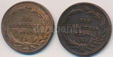 1780K 1kr Cu "Mária Terézia" + 1780S 1kr Cu "II. József" T:2-