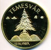 1989. "Temesvár 1514,1989 / Ne hagyd el Erdélyt, Erdélyt Istenem" aranyozott fém emlékérem T:PP