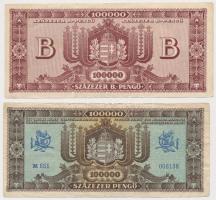 1945. 100.000P 10db okirati illetékbélyeggel + 1946. 100.000BP piros "MNB" bélyeggel T:III