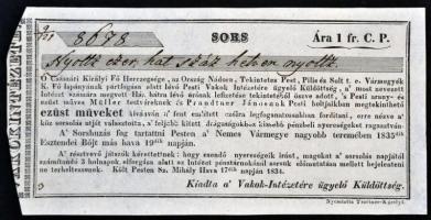 Pest 1834. "Vakok-Intézetére ügyelő Küldöttség" kitöltött sorsjegye T:I