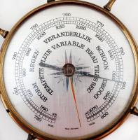 Hajókormányt mintázó holland és francia nyelvű barométer, jó állapotban, d: 11,5 cm