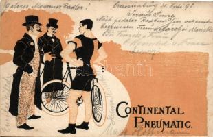 1898 Continental Pneumatic / pneumatic bicycle tires, advertisement; unsigned art postcard (EK)