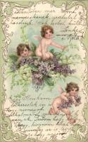 Angels, Emb. floral litho greeting card