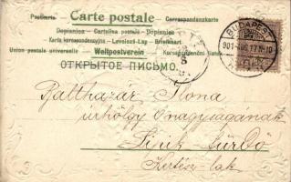 Angels, Emb. floral litho greeting card