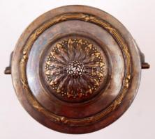 Antik keksz tartó kosár, ezüstözött fém, csiszolt üveg, jó állapotban, m:23 cm, d:11,5 cm