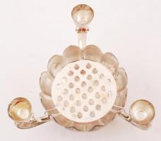 Részben ezüstözött, díszes fém virágtartó, 3 gyertyatartóval, d: 12 cm