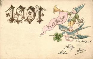 1901 Prosit Neu-Jahr / Emb. New Year greeting card, dwarf