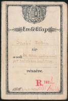 1924 Emléklap a 68. közös gyalogezred volt tartalékos hadnagya részére a szolgálat idején szerzett érdemei emlékére