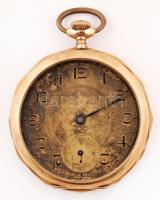 cca 1910 14 K duplafedeles, zsebóra, javításra szoruló szerkezettel, hiányzó óraüvegekkel, Br 56 g /  cca 1910 Gold pocket watch 14K without glass, mechanics needs repair. Gross weight 56g