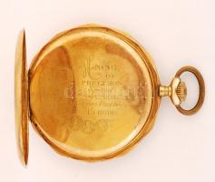 cca 1910 14 K duplafedeles, zsebóra, javításra szoruló szerkezettel, hiányzó óraüvegekkel, Br 56 g /...