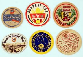 6 db magyar és külföldi söralátét(Radeberger, Pannonia Sörgyár, Soproni Sör, Gothaer Spezial stb.) / 6 beer mats