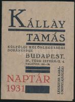 1931 Bp.IV., Kállay Tamás Külföldi Különlegességi Dohányáruk Üzletének kinyitható kártyanaptára