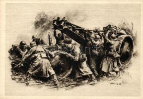 WWII German military, artillery, cannon, artist signed