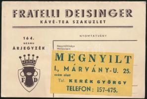 cca 1920-1930 Fratelli Deisinger Kávé-Tea Szaküzletének 164. számú árjegyzéke