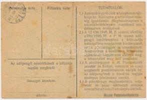 1946. 10.000AP nem kamatozó Pénztárjegy "Másra Át Nem Ruházható", bélyegzéssel T:III folt,...