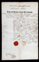 1842 Pest, A pesti tanácsülés jegyzőkönyvének kivonata, szép viaszpecséttel