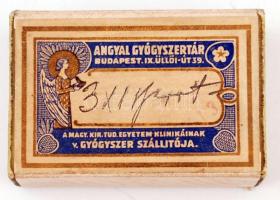 Az Angyal Gyógyszertár Bp. IX. Üllői út 39. gyógyszertárának papírdoboza, 8x5x2,5 cm