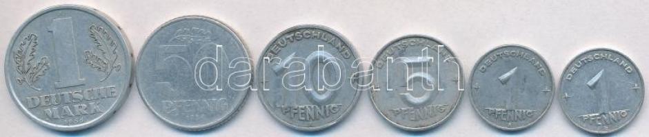 NDK 1949A 1pf + 10pf + 1952A 5pf + 1953E 1pf + 1958. 50pf + 1956. 1M T:2,2- GDR 1949A 1 Pfennig + 10 Pfennig + 1952A 5 Pfennig + 1953E 1 Pfennig + 1958. 50 Pfennig + 1956. 1 Mark C:XF,VF