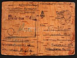 1944 Rajzos, nyírfakéregre készített levelezőlap Őrszőrszagból magyar katona által hazaküldve