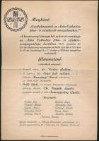 1941 Meghívó az Actio Catholica film- és színház propagandája keretében rendezett filmmatinéra, rajta a műsor ismertetésével