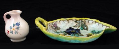 Holland és belga kerámiák (2db), kézzel festett, jelzett (Iris, Zenith), a tálon máz hiba, 18×13 cm, m:7,5 cm