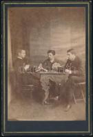 cca 1890 Kártyázó selmecbányai diákok. Baker fotó / Card playing students in Selmec